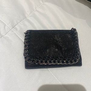 Black metallic silver loop card wallet holder